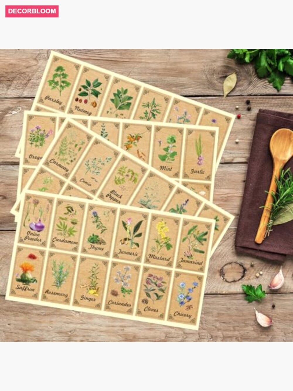 48 Vintage Herb Spice Labels for Jars, Apothecary Stickers, Kitchen Organization - Picture 2 of 7